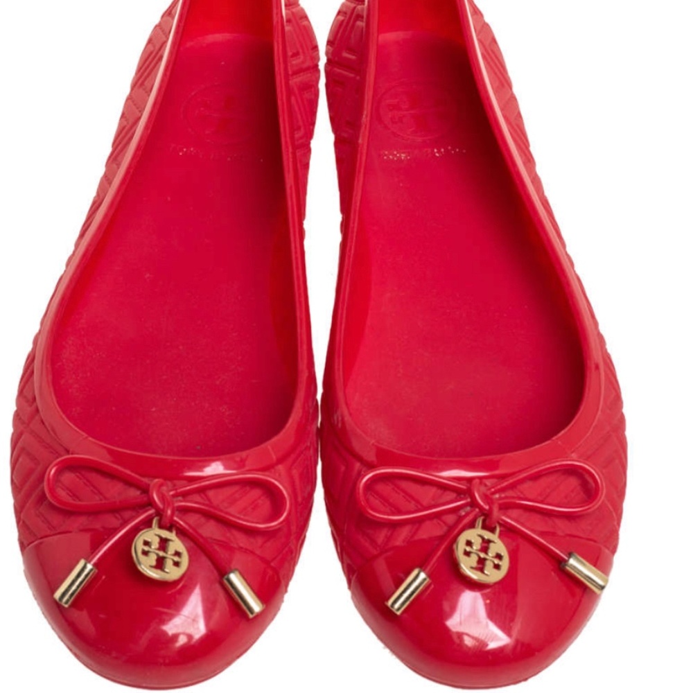 Tory Burch rRed Rubber Bow Ballet Flats